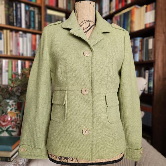 Vtg Y2K Banana Republic Wool Blazer M Green Lined Jacket Pocket Preppy Business - Picture 1 of 15